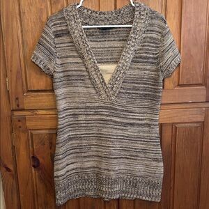 United States Sweaters Women’s Beige Striped Short Sleeve Sweater Tunic Size M